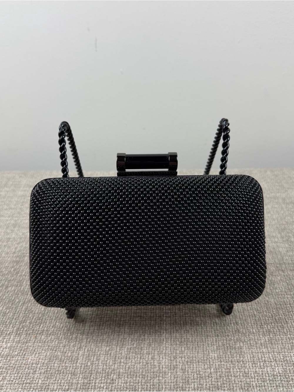 Jessica McClintock Clutch Purse Crossbody Bag Black Metal Mesh Chain Evening